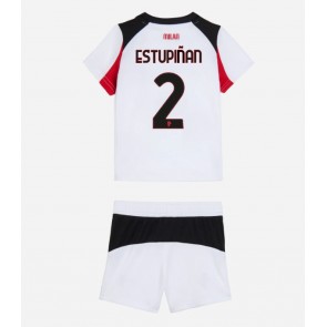 AC Milan Pervis Estupinan #2 Segunda Equipación Niños 2025-26 Manga Corta (+ Pantalones cortos)